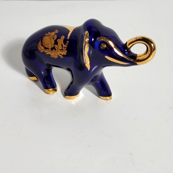 Limoges Castel France Cobalt Blue with Gold Porcelain Baby Elephant Figure - Picture 2 of 14